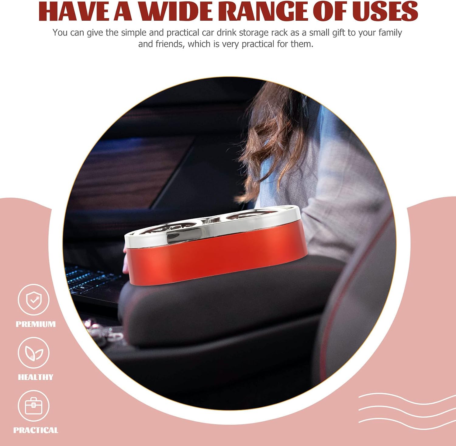 Alipis Universal Car Dual Cup Holder 2pcs Red Auto Drink Beverage Organizer Car Seat Cup Holder Interior Storage