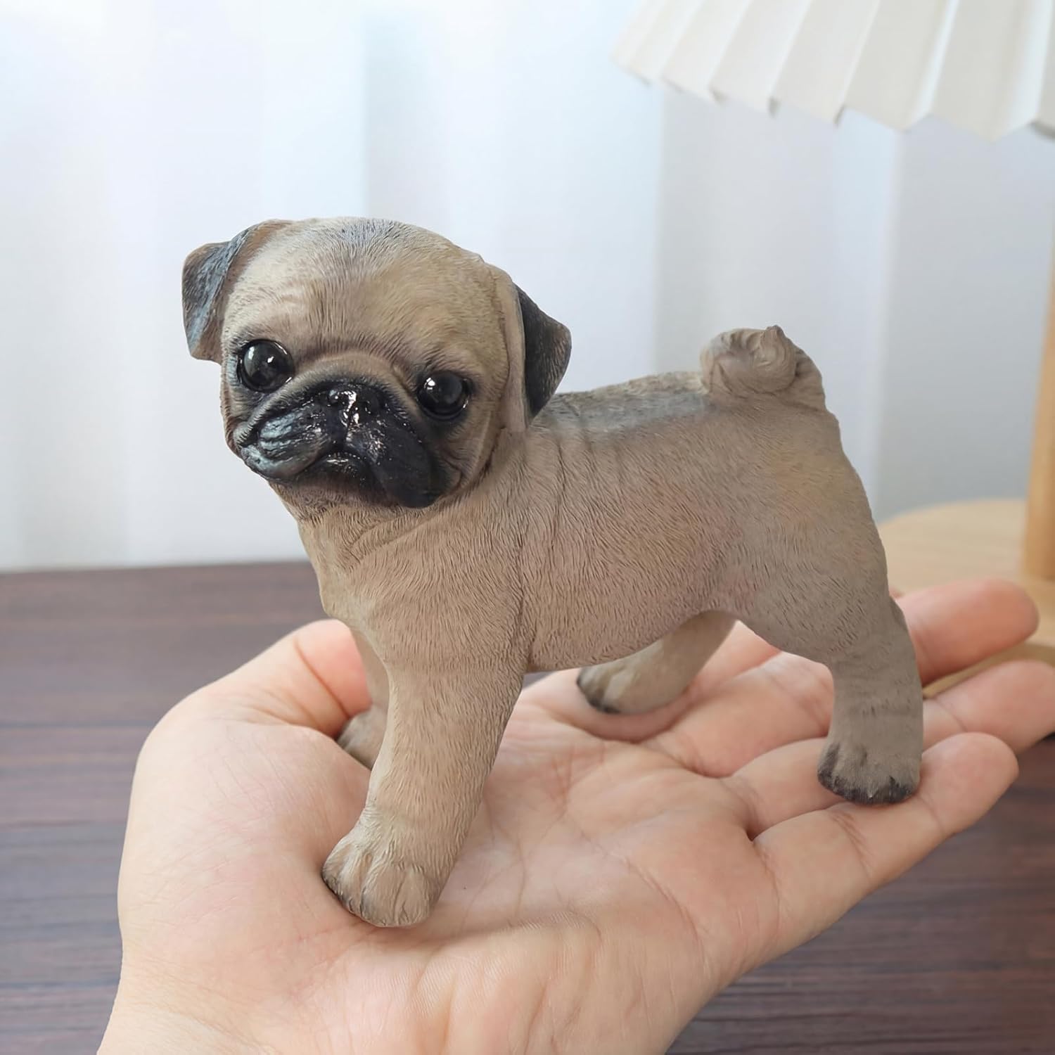 Realistic Pug Statue - Hand Painted Resin Dog Figurine for Home Decor, Lifelike Puppy Standing Mini Dogs Gifts for Pet Owners, Cute Desk Accessories & Shelf Decorations (4.7 Inch) - Image 3