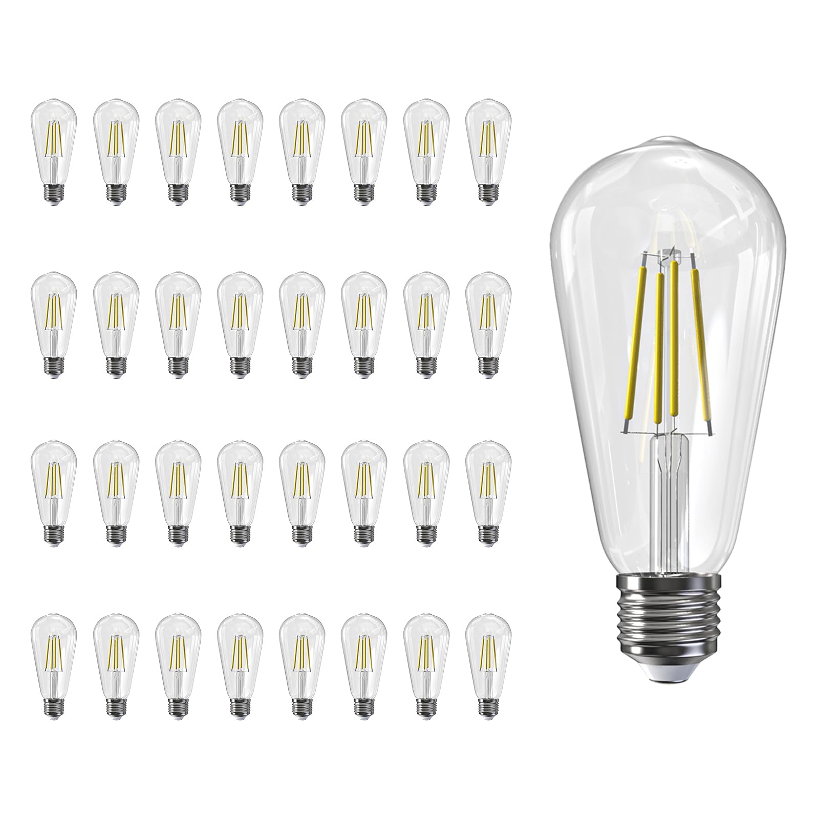 Jensense Edison Bulbs E26 LED Bulb 60 Watt Equivalent, Vintage LED Light Bulbs CRI90+ ST19, Dimmable Clear Light Bulbs (5000K Daylight, 7watt-32 Pack)