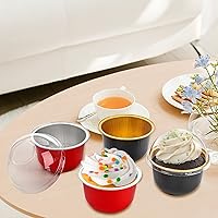 Vista 9 de Hacaroa 100 Pcs Aluminum Foil Baking Cups with Dome Lids, 6 Oz Disposable Cupcake Liners Ramekins, Reusable Mini Muffin Case Dessert Containers for