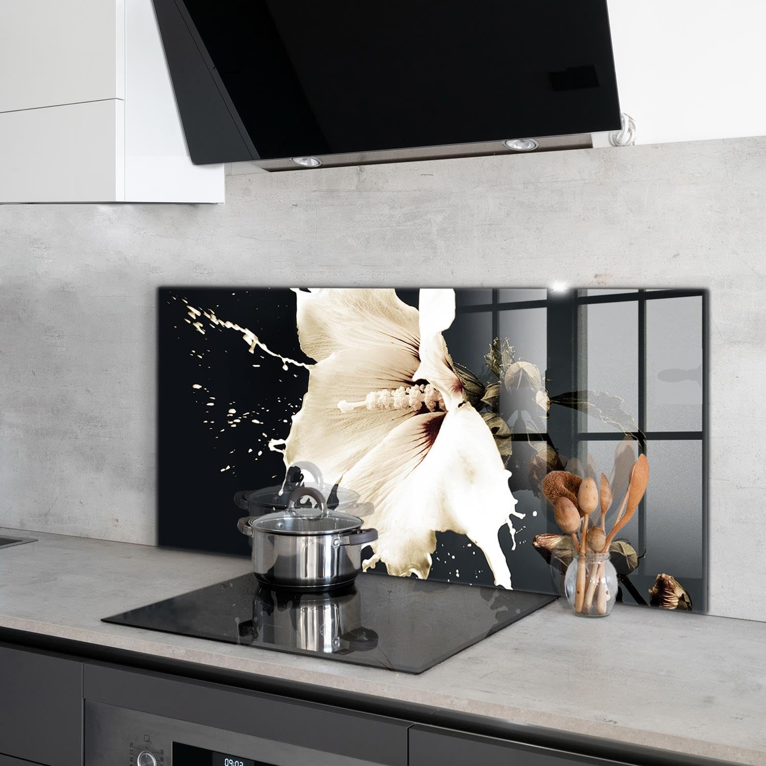 Wallfluent 100x50 cm Pannello Cucina Decorazione Murale - Fiore Bianco Astratto