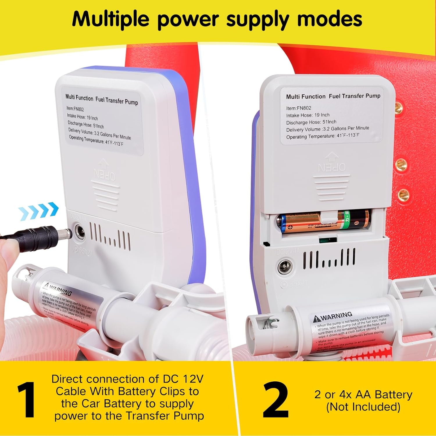 Automatic Fuel Transfer Pump with 32 Gallon Portable Fuel Caddy Tank, Auto-Stop Sensor Nozzle, AA Battery/12V DC 2 Power Modes, Tank Adapters, for Gasoline Diesel Fuel DEF Urea
