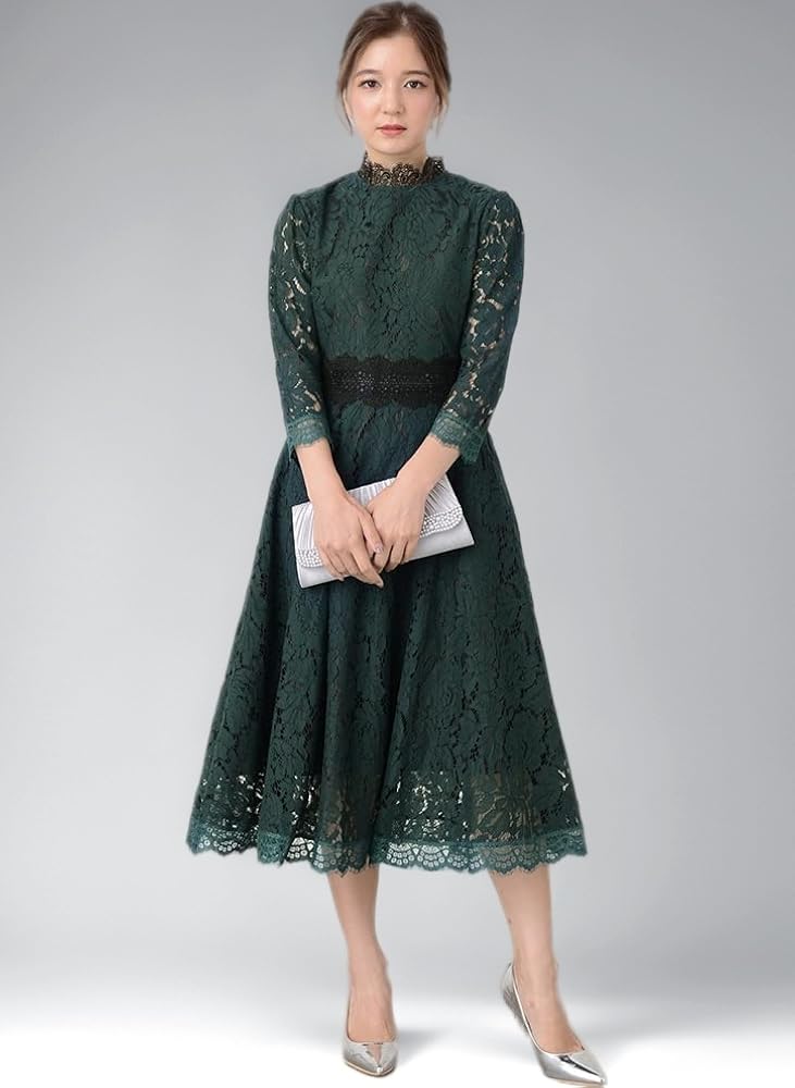 Amazon | [Lace Ladies] パーティードレス 総レース ミモレ丈