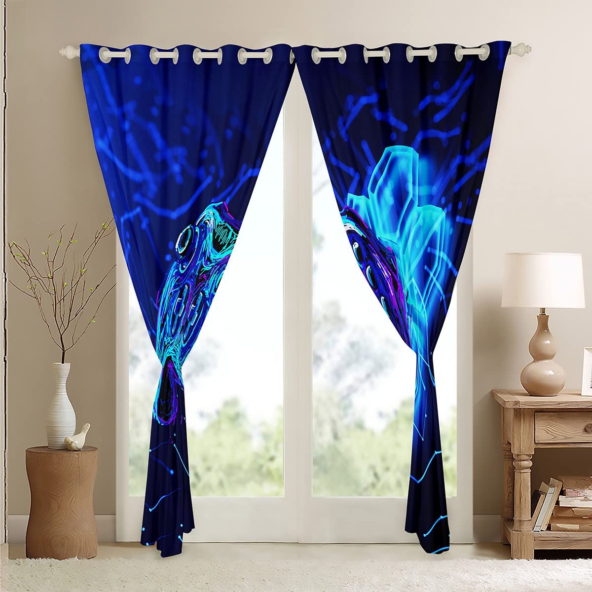 Kids Gamepad Window Treatments Blue Game Controller Curtain for Boys Girls Teens Decor Modern Gamer Window Drapes Gaming Console Window Curtain W52*L63 - Image 4