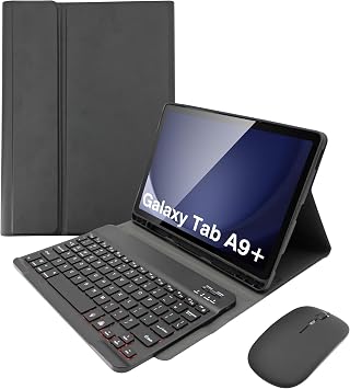 Keyboard Case for Samsung Galaxy Tab A9 Plus 11 Inch - 7 Colors Backlit Wireless Detachable Folio Keyboard Cover with Pencil Holder, Bluetooth Mouse for Tablet A9+,Black