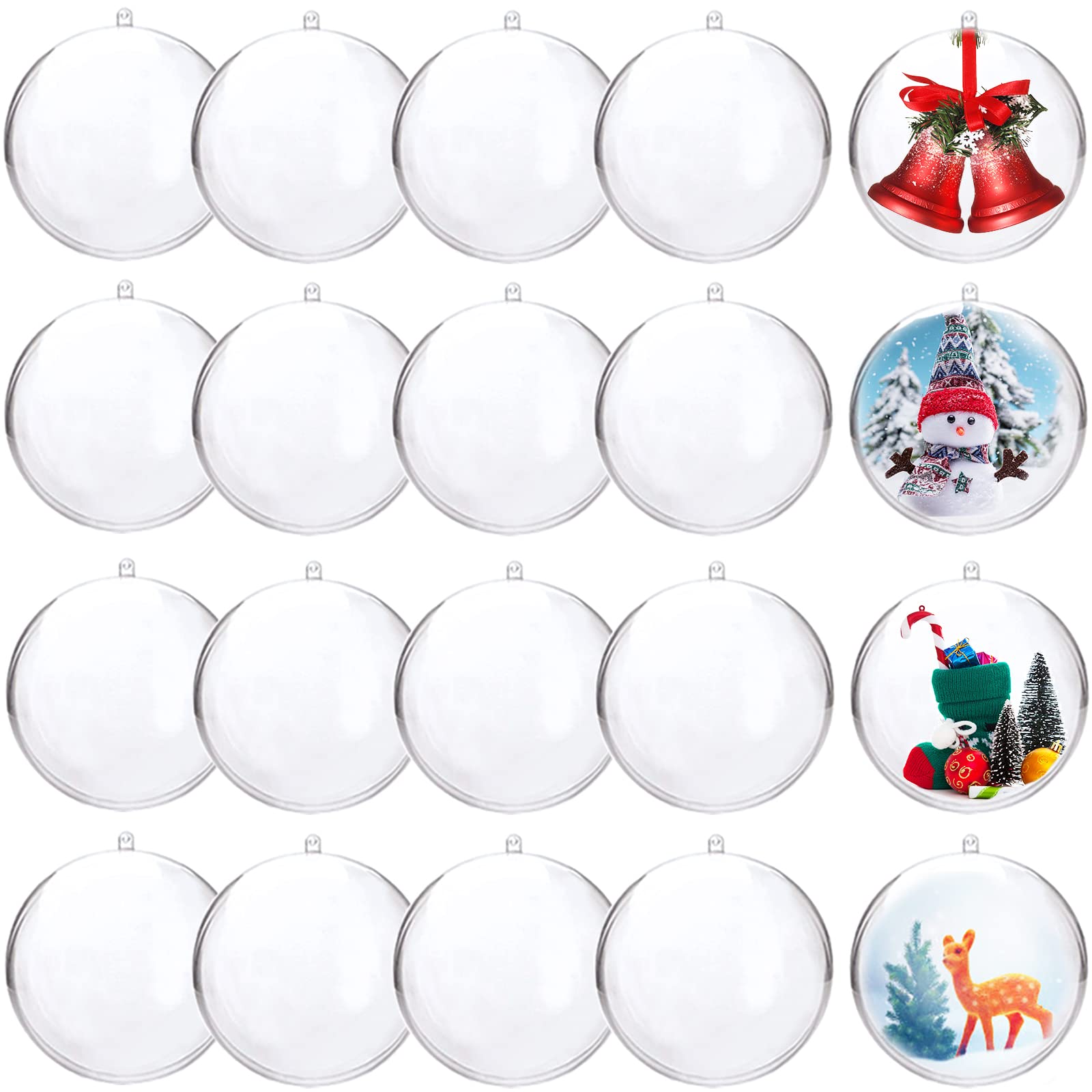 20 Pcs Clear Plastic Fillable Ornament Ball,3.15in/80mm Christmas Ornament Ball for Craft,Transparent Plastic DIY Ornament Balls,Tree Decoration Hanging Balls for Christmas,Halloween,Party,Home Decor