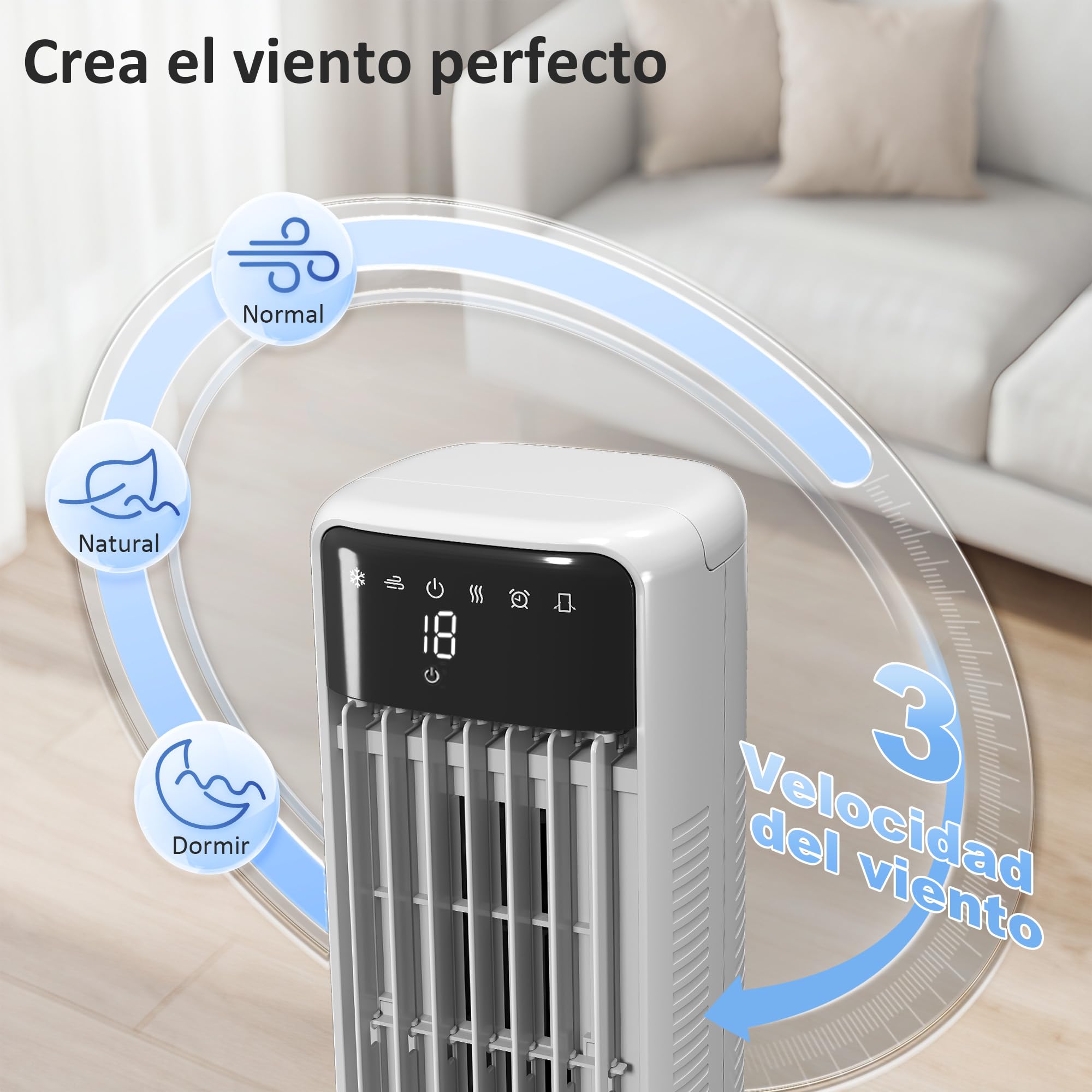 HOMCOM Climatizador Evaporativo de Torre 3 en 1, Enfriador de Aire Portátil con Depósito de 9 L, Oscilación 48°, 3 Velocidades, 3 Modos, Temporizador 24h y Mando a Distancia, 4 Acumuladores de Frío