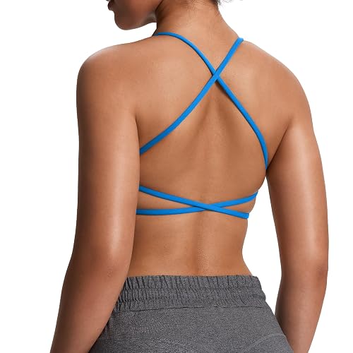 Aoxjox Women's Workout Sports Bras Fitness Trinity Ivy Low Impact Bra Yoga Crop Tank - Directoire Blue - Medium