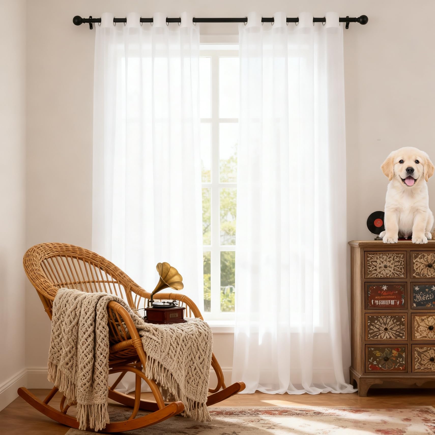 Cortinas transparentes sin arrugas tela translúcida monocolor blanca