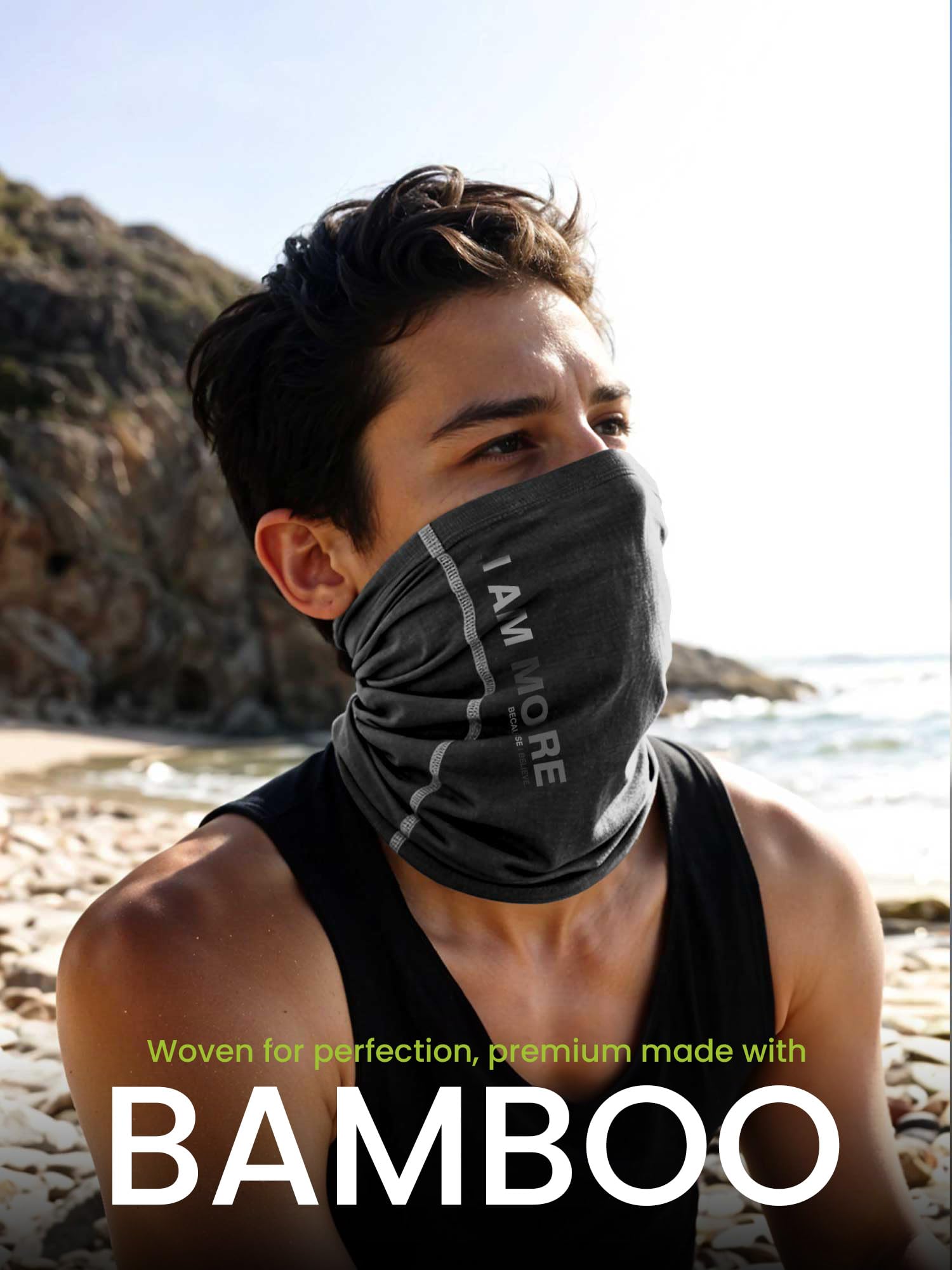 Freecultr Unisex Bamboo Bandana, Anti Microbial Super Soft & Comfort Fit, Breathable Multipurpose Headband, Face Mask for Dust Protection and Sun - Printed Pack of 2-Black,Charcoal 4