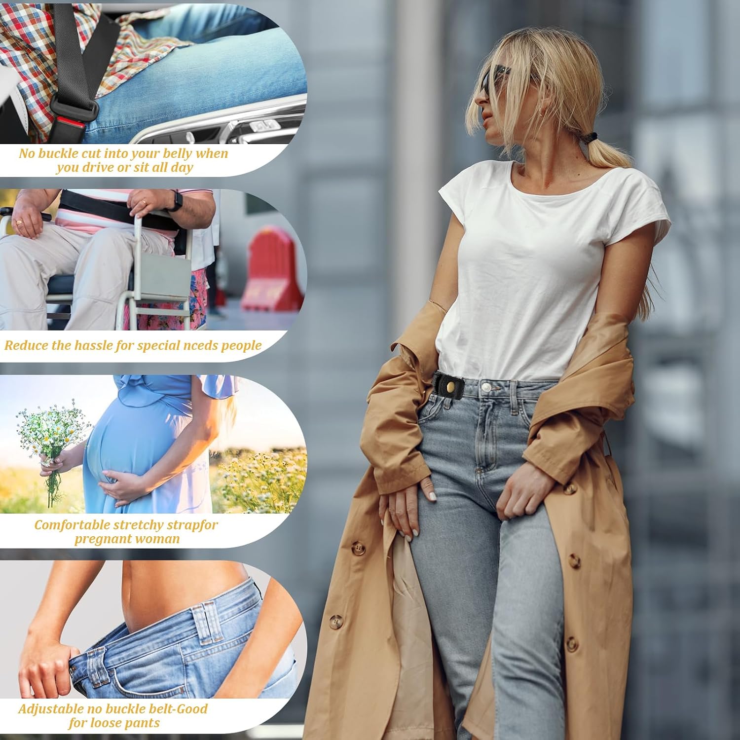 JJUNW 2 Pack No Buckle Belt Men Women, Invisible Adjustable Buckless Belts Side Belts No Buckle for Women, No Buckle Belts for Men, Stretch Belt Loops for Pants Jeans