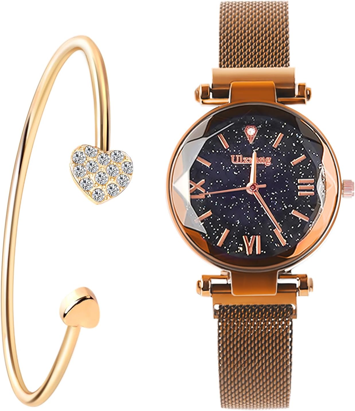 Luxury Quartz Starry Sky Dial Ladies Wrist Watches,Magnetic Mesh Band Watch and Bracelet Set…