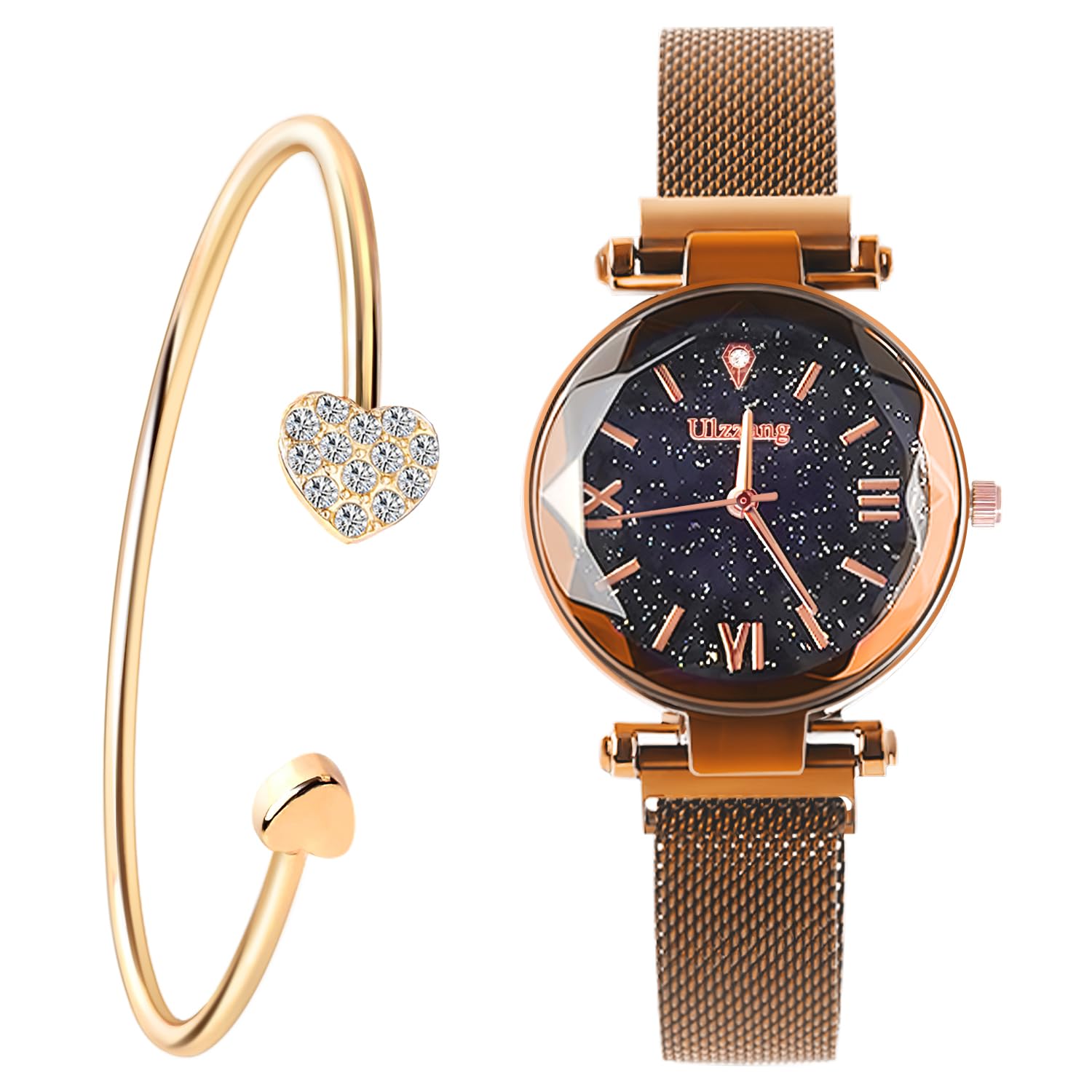 Luxury Quartz Starry Sky Dial Ladies Wrist Watches,Magnetic Mesh Band Watch and Bracelet Set…