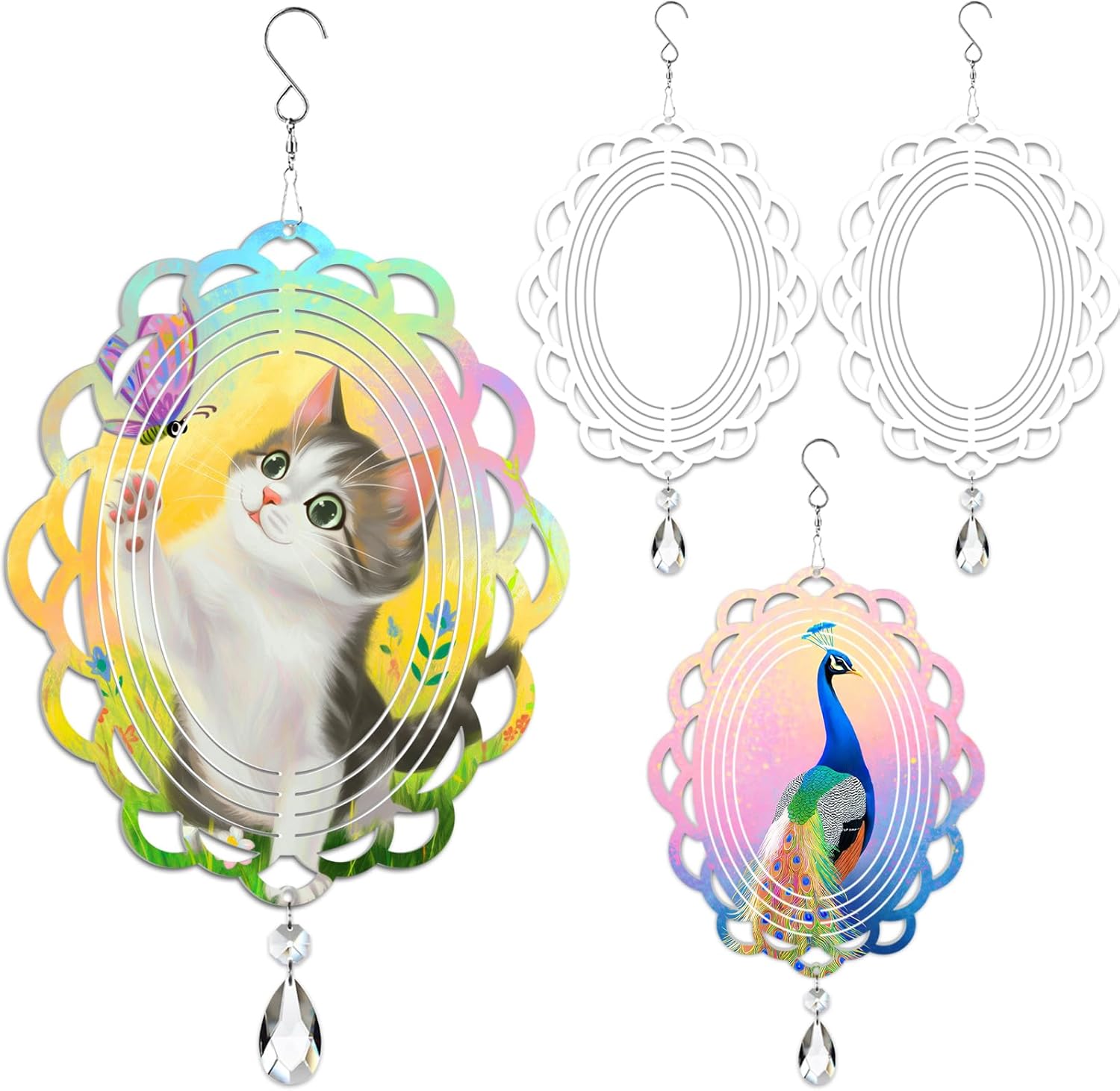 4Pack 8inch Sublimation Wind Spinner Blanks 3D Aluminum Metal Wind Sculpture Kinetic Spinners for Yard and Garden Indoor Art Ornaments Hanging Decoration (Vintage Oval)