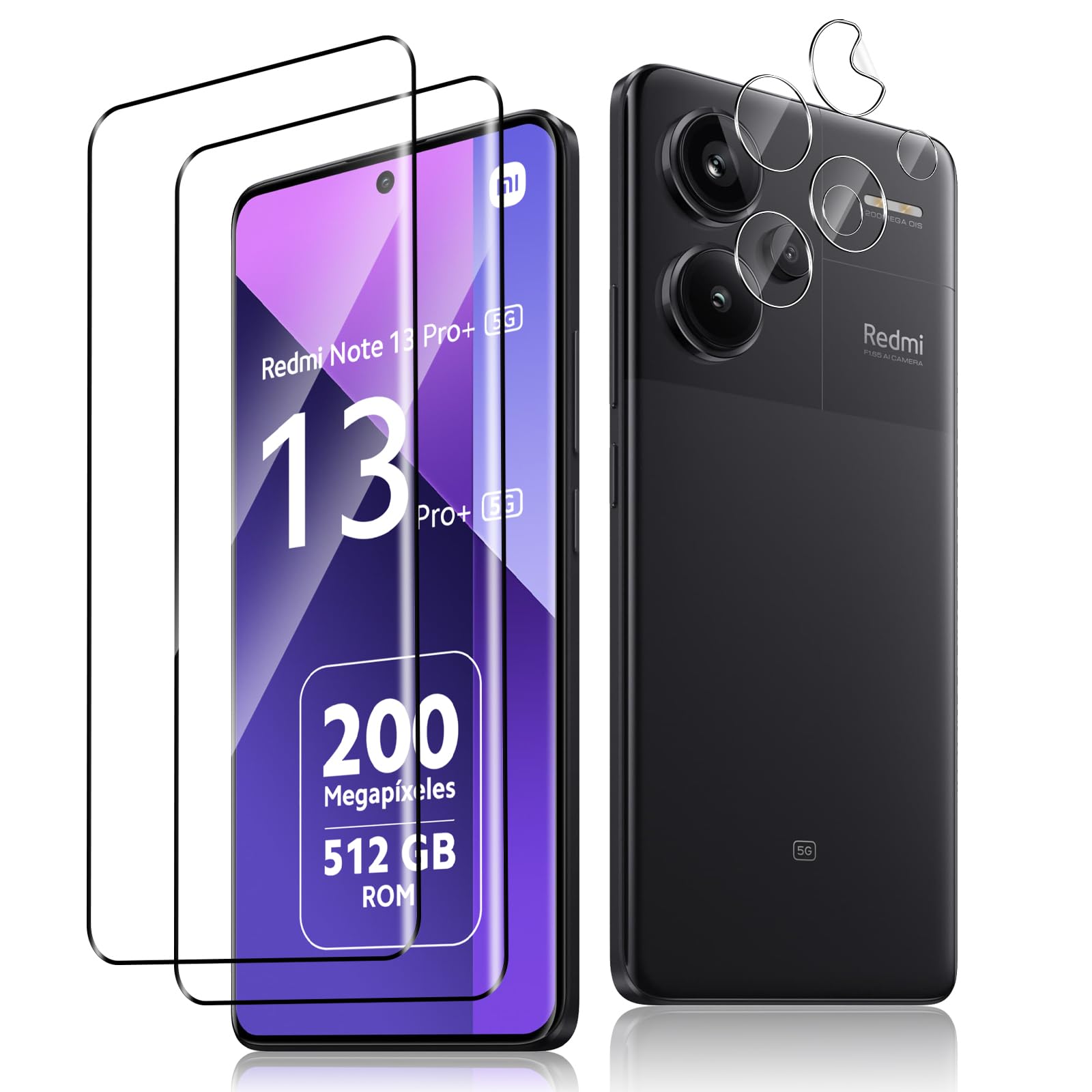 QULLOO Protezione Per Fotocamera Xiaomi Redmi Note 13 Pro Plus / 13 Pro+ 5G - Pellicola In Metallo Nero, Durezza 9H, Antigraffio, Anti-impronta, Copertura Lifetime