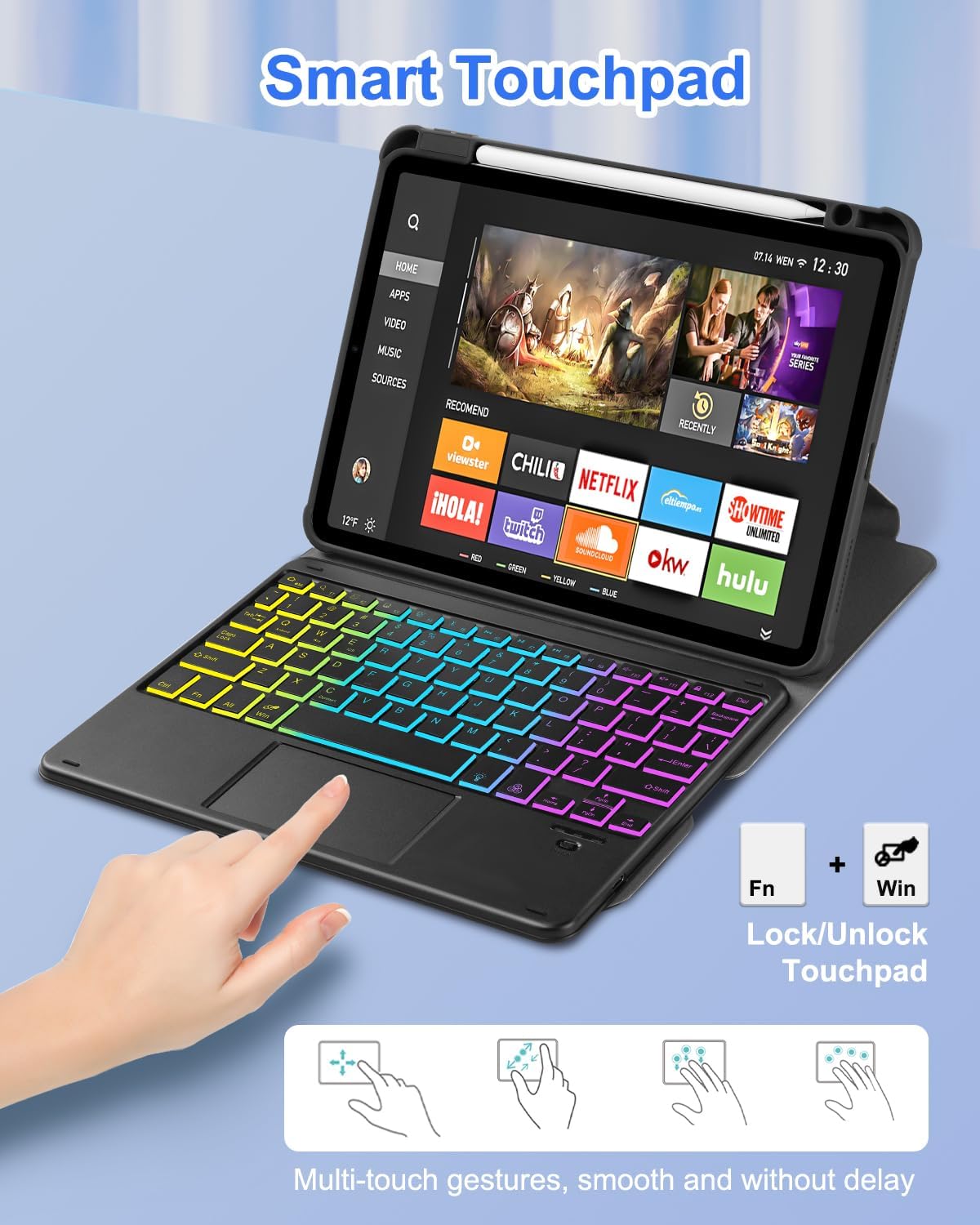 MePadKey Touchpad Keyboard Case for iPad Air 11 inch M3 2025/M2 2024 7th/6th Generation, 360 Rotation Cover with Wireless Backlit Detachable Keypad for Air 10.9" 5th 4th 4 5 6 7 Gen, Black