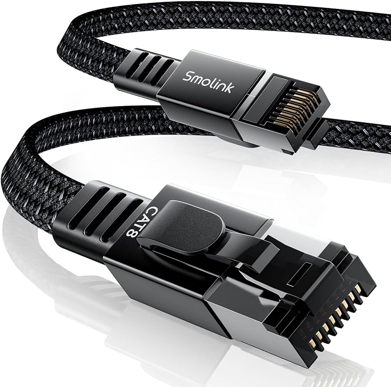 Cable Ethernet Smolink Cat 8, cable LAN RJ45 de 100 pies, 40 Gbps, 2000 MHz | Cable de Internet de alta velocidad trenzado de nailon, Cable SFTP blindado resistente para enrutador, módem, juegos, PC, PS5, Xbox