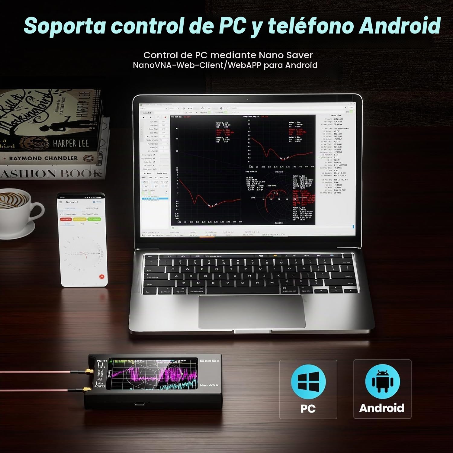 SeeSii NanoVNA-H4 Analizador Vectorial de Redes con Tarjeta 32GB, Analizador de Antenas V4,4 con 4 Pulgadas Pantalla Táctil 9KHz - 1,5GHz HF VHF UHF VNA para Parámetros S y Gráfico Smith