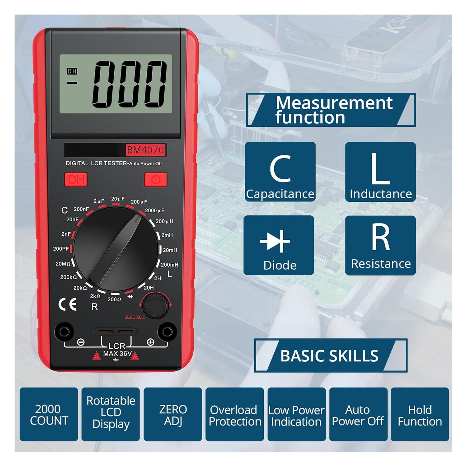 LCR Meter LCR Multimeter Tester for Capacitance Resistance Inductance Measuring Meter with LCD Over-Range Display