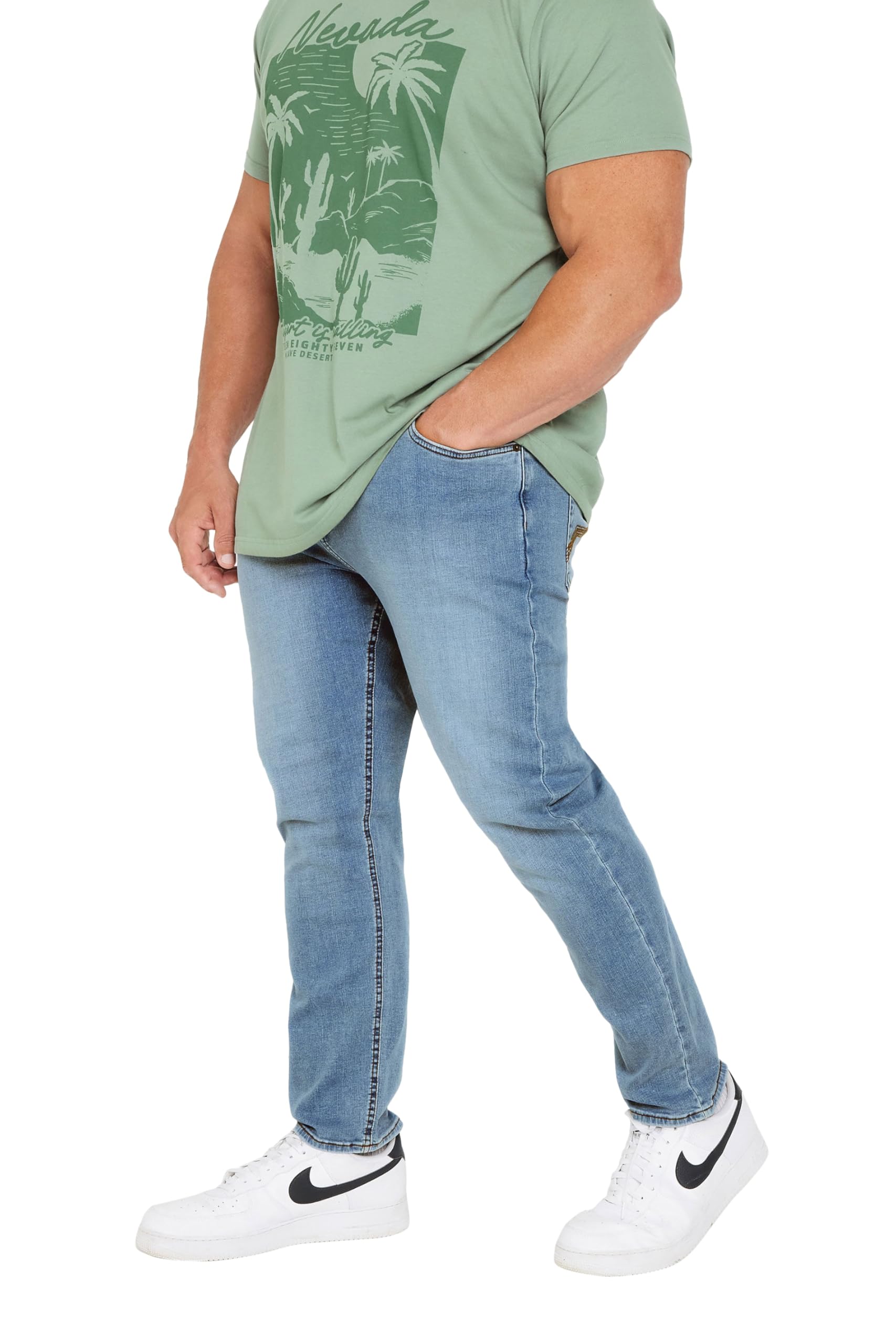 Badrhino Men's Light Blue Big & Tall Straight Leg Stretch Jeans - Plus Size Curve
