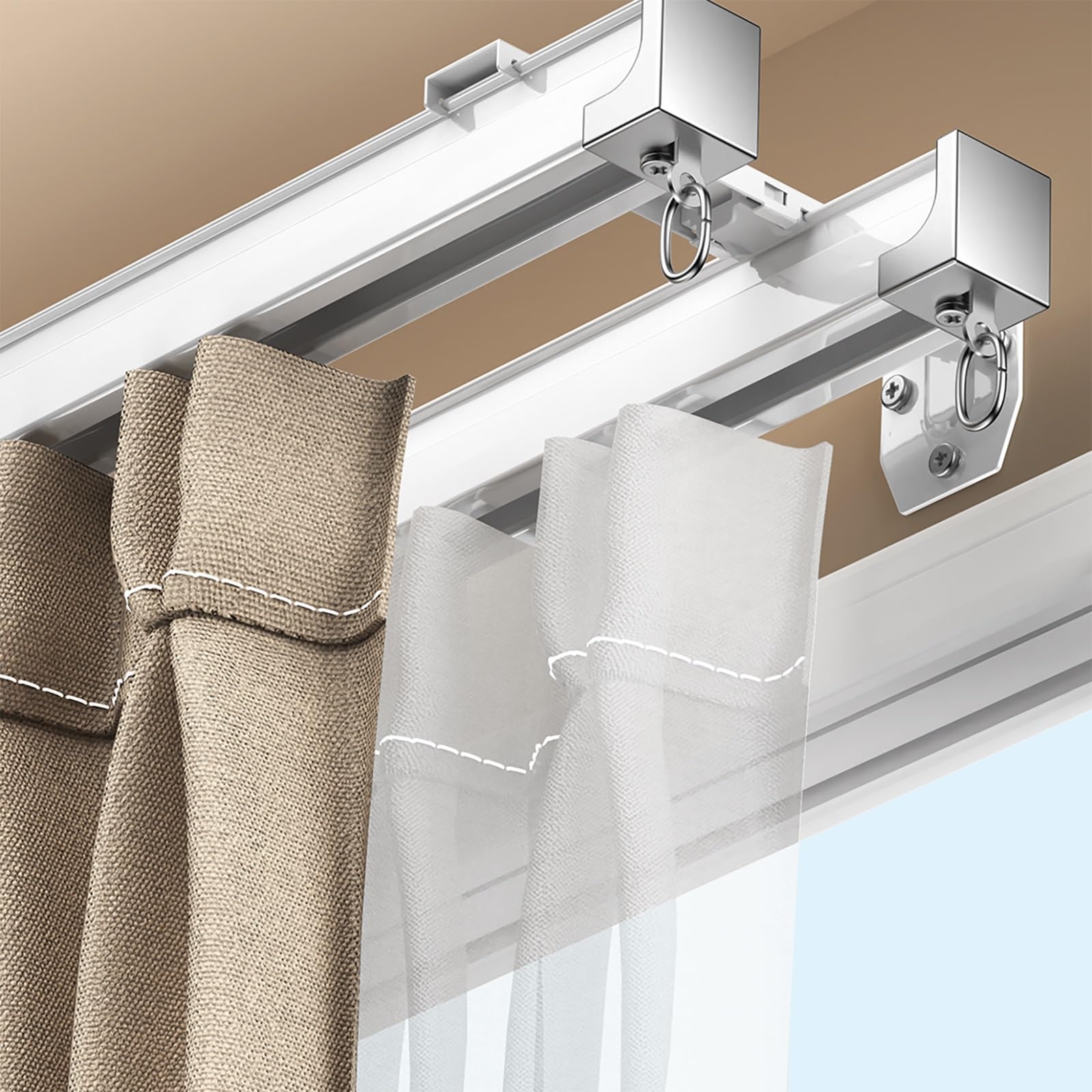 WATAOW Curtain Double Track，Ceiling Curtain Track Flexible Curtain Rail Curtain Track Curved Wall Mounted Curtain Rods Bay Window Curtain Rod For Room Dividers(140cm/4.5ft)