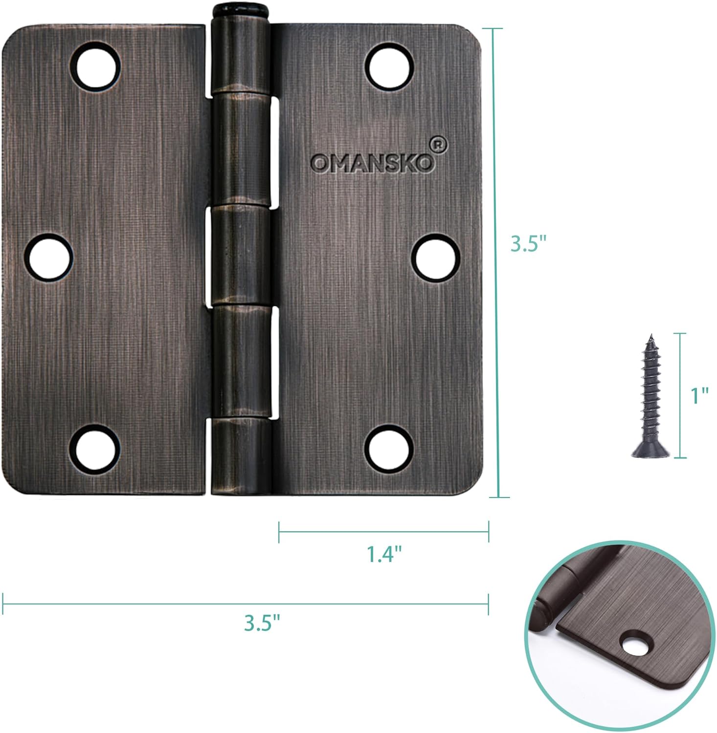18 Pack Door Hinges, 3.5 x 3.5 Inch Oil Rubbed Bronze Hinges for Wood 1/4'' Radius Corners Interior Hinges, 3 1/2 Inch Door Hinges for Residential Doors