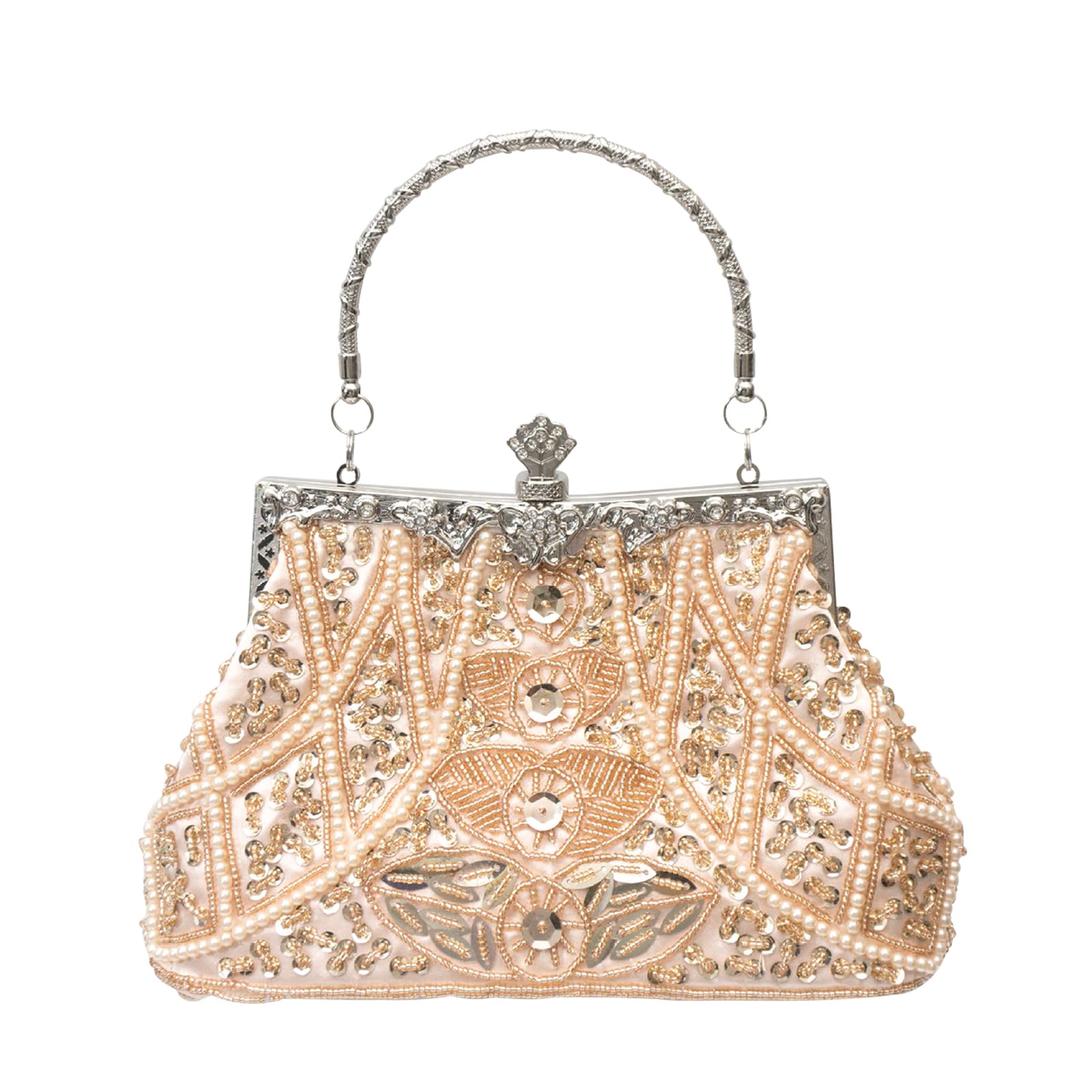 CORIOS 1920s Vintage Beaded Evening Bag for Women Pearl Clutch Bag Sequin Handbag Bridal Wedding Purse Exquisite Handmade Embroidery Shoulder Bag Glitter Crossbody Bag for Cocktail Prom Party Pink