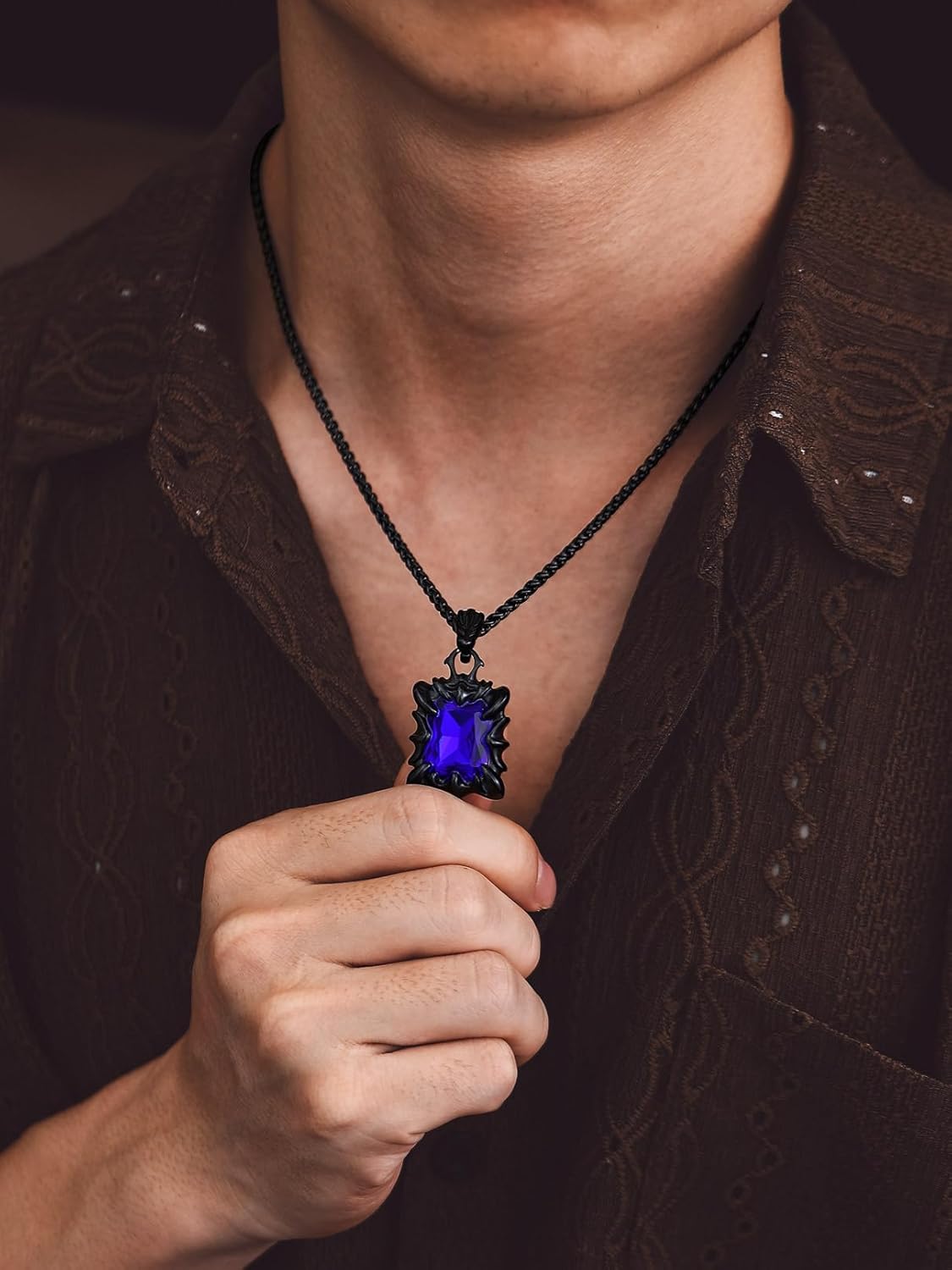 Bandmax Gothic Stone Pendant Necklaces for Men Women Stainless Steel Dragon Claw Ruby/Blue Topaz/Emerald/Black Onyx Gemstone Pendant Goth Punk Designer Necklace Halloween Jewelry - Image 5