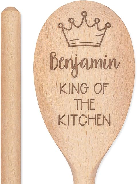 Personalised Custom Engraved Wooden Spoon King of The Kitchen Any Name Text