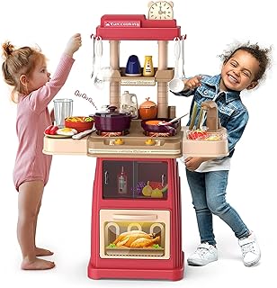 Kitchen Toy 47 Piece Kitchen Set - Includes Toy Kitchen Accessories, Food Toys, Kids Kitchen Play Set with/Smoke Light Sounds Imagination Kitchen Toys for Girls Plus Size