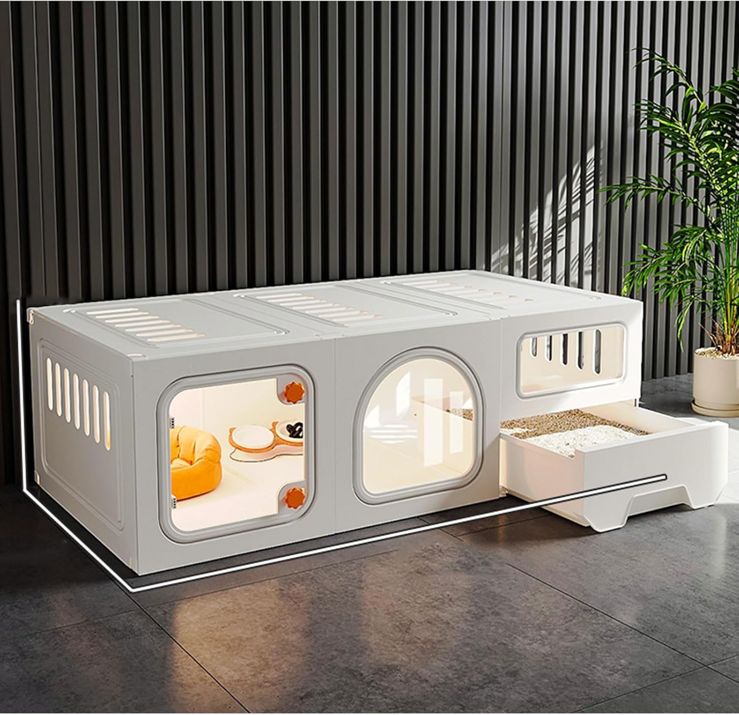 Cat Cage with Litter Box, DIY Cat Enclosures Cat Kennel, Playpen Detachable Indoor Cat Enclosure for Kitty, Rabbit, Ferret Guinea Pig(Color:White)