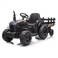 Garvee Kids Ride On Tractor with Trailer, 12V Electric Ride On Car with 35W Dual Motors, 3-Speed Gear Shift, LED Lights, Music & USB, Battery Powered Ride On Toy for Boys & Girls Ages 3+, Black