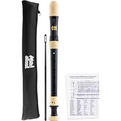 Flauta Travesera Corta Mad About REC05 Flauta Escolar (principiante), Flauta escolar soprano con estuche, varilla de limpieza y tabla de digitación, negro y marfil