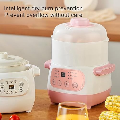 Miniatura 3 de Olla eléctrica para estofado, 1 litro, 200 W, temporizador de citas, olla de cocción lenta inteligente con vaporizador y hervir seco, mini olla