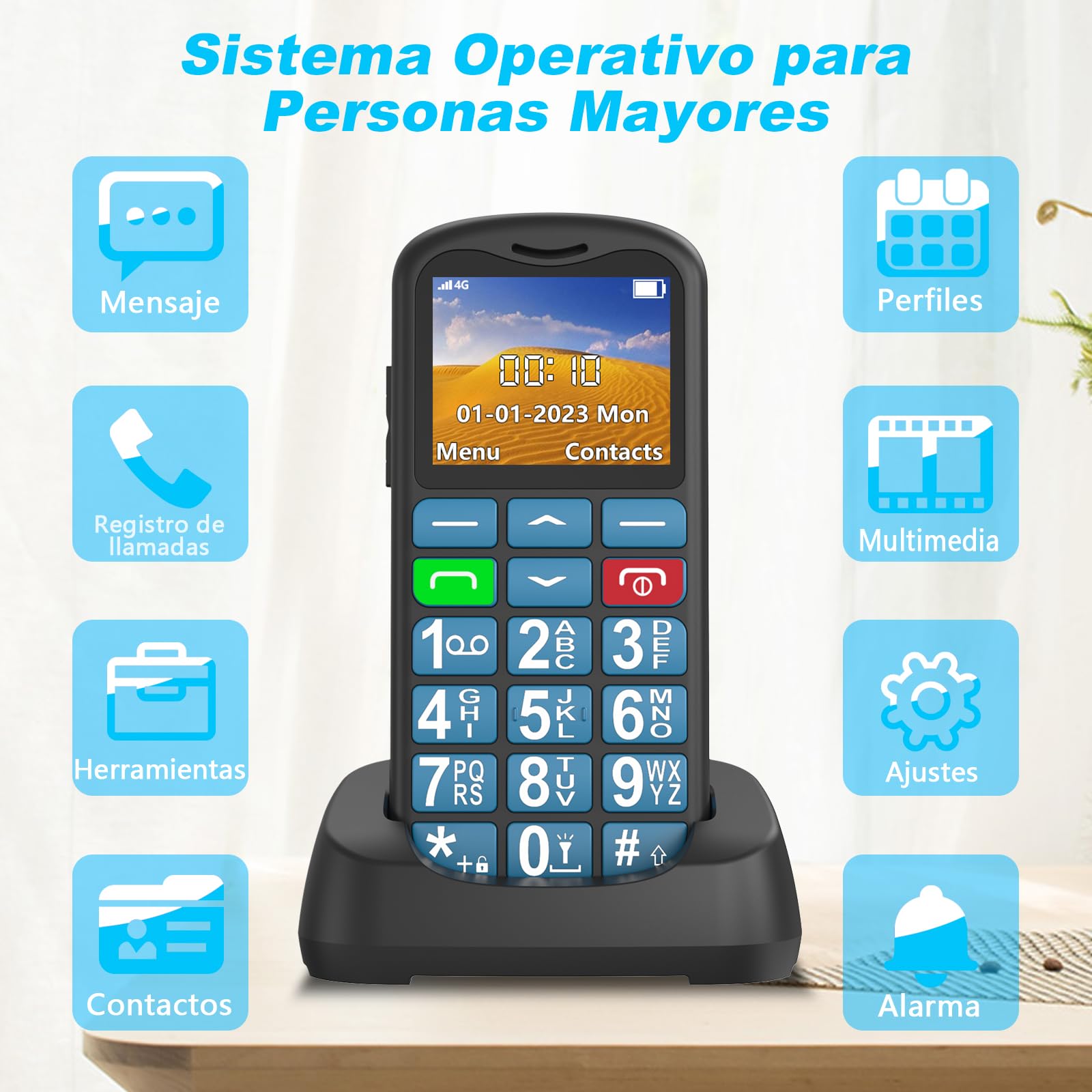 4G Teléfono Móvil para Personas Mayores con Teclas Grandes | Botón SOS | USB-C | Volumen Alto | Base Cargadora | Pantalla de 1,8 Pulgadas | Fácil de Usar Celular para Ancianos | Nano SIM Slot