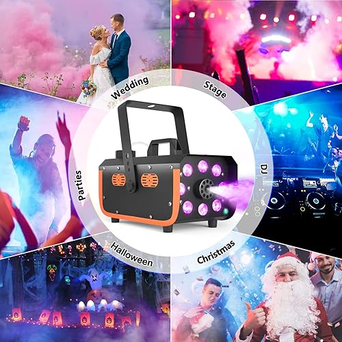 Miniatura 4 de HAKUTA Máquina de niebla ligera a prueba de lluvia y salpicaduras, máquina de humo de 500 W con salida de niebla de 2300 CFM y 2 controles remotos,