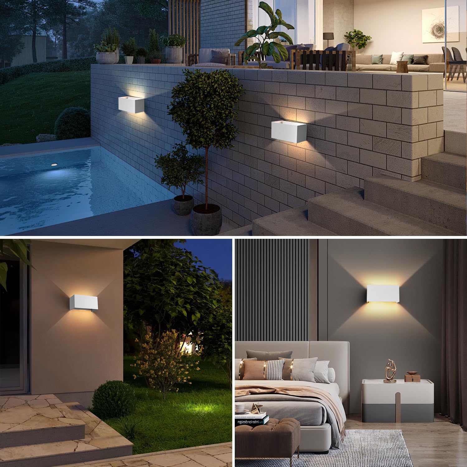 vatato LED Wandleuchte 24W, 3000K Außenlampe Außenleuchte Warmweiß, IP65 Innen/Aussen Aluminium Wandlampe, Außenwandleuchte Mit Einstellbar Abstrahlwinkel (Weiß)