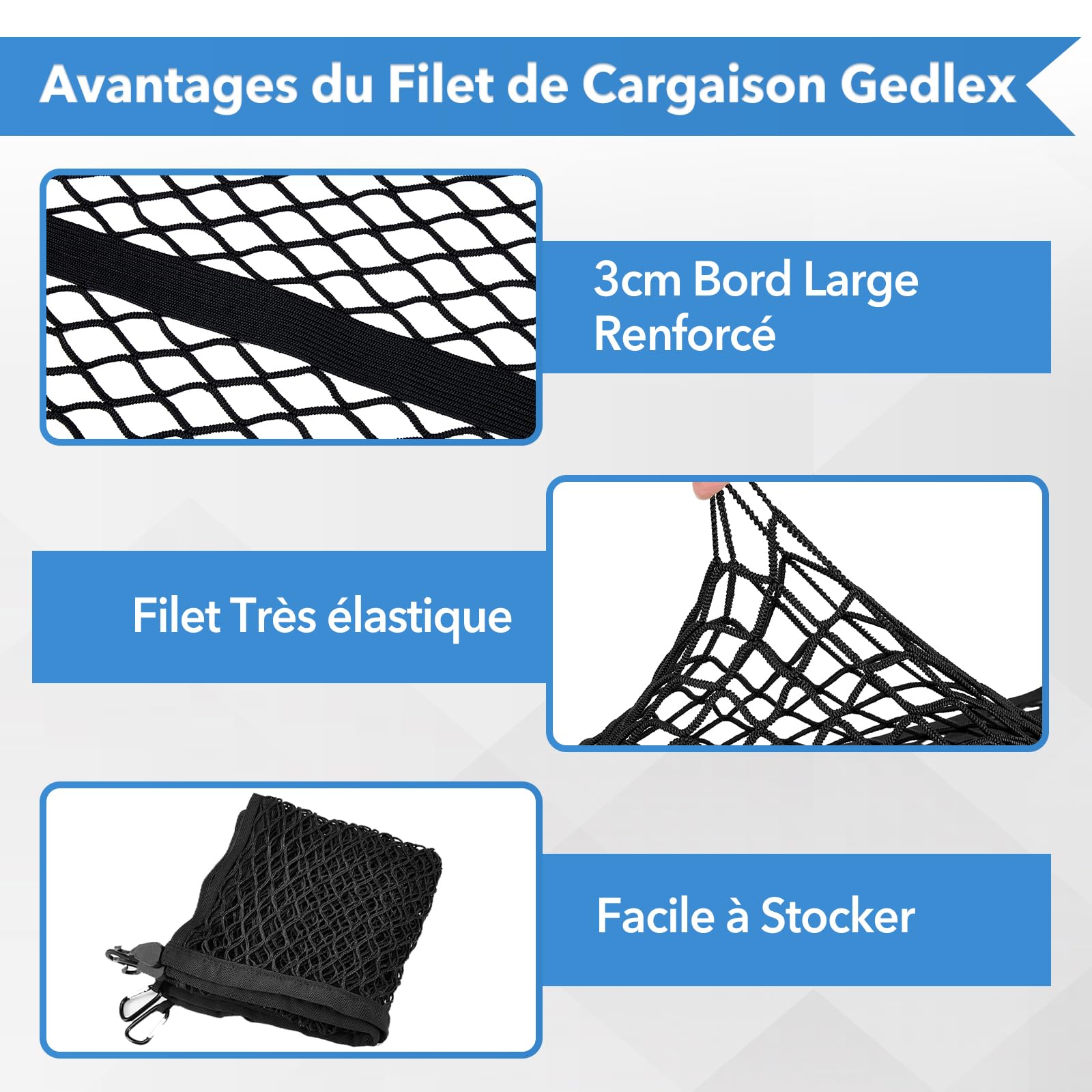Filets pour Auto, Filet Rangement Van, Elastique Filet de Tension avec Crochets, Filet pour Remorque 1,2 x 1,2 m Extensible Jusqu'à 2,1 x 2,1 m, Filet de Fret pour Pick-up, Camion