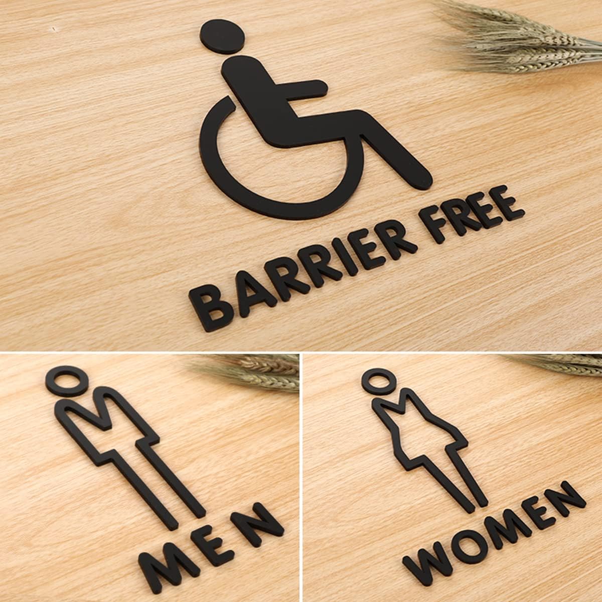 16 x 26cm self-adhesive men women toilet signs acrylic no barrier black bathroom sign for hotel store parking parking shopping mall, A (A 16x26cm/6.29x10.23in)