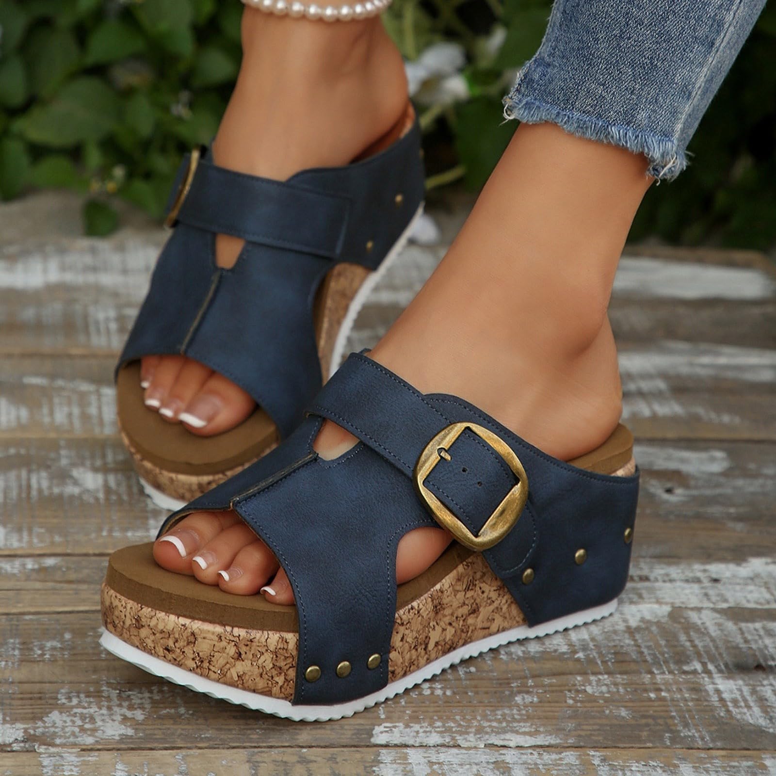 Genérico Chanclas con Cuña para mujer con hebilla y gruesa de tamaño, nuevas sandalias de playa con punta abierta y hebilla para Casual Senderismo