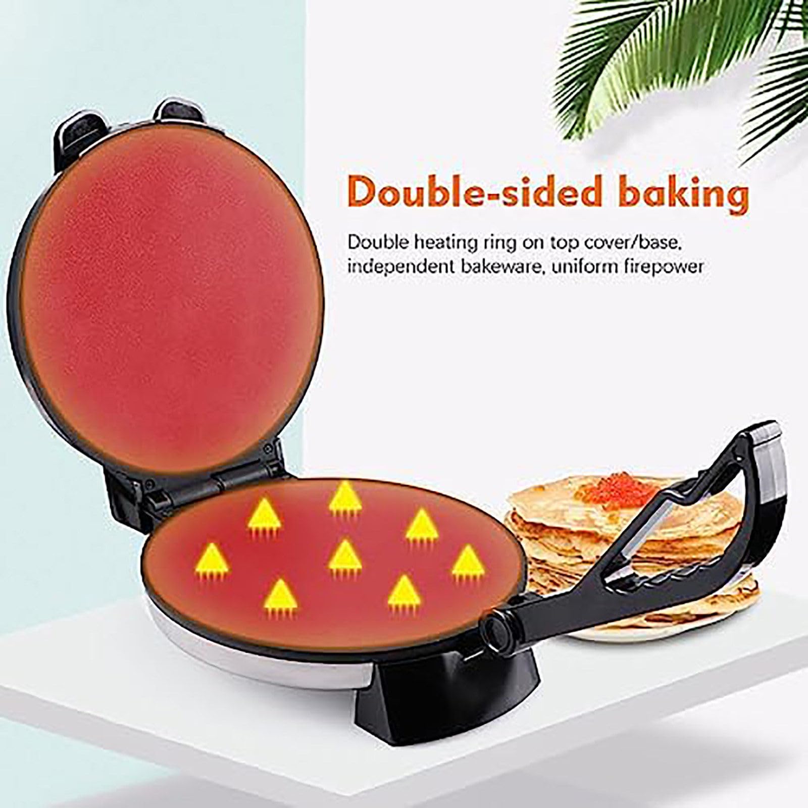 Crepera Antiadherente (12 Pulgadas), Máquina para Hacer Panqueques De 1800 W: Fabricación Pita, Calefacción De Doble Cara + Indicador Led, Haga Chapati/Tortilla FáCilmente