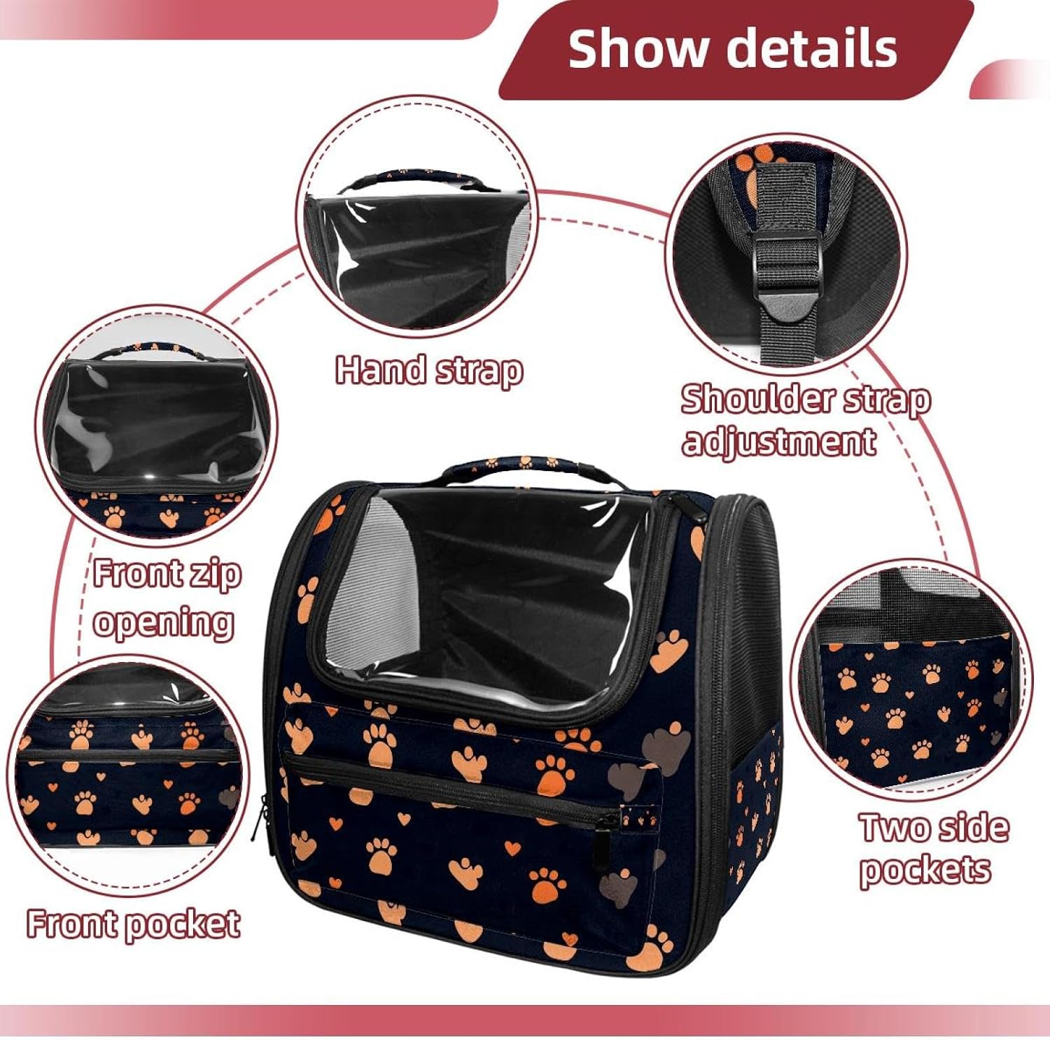Dog Cat Paw Animal Footprint Pet Carrier Soft Sided Carrier for Small Medium Cats Dogs
