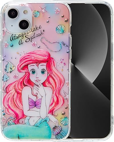 iFiLOVE Funda para iPhone 15 Plus, para niñas y mujeres, linda funda protectora de dibujos animados Ariel Princess, delgada, suave, TPU