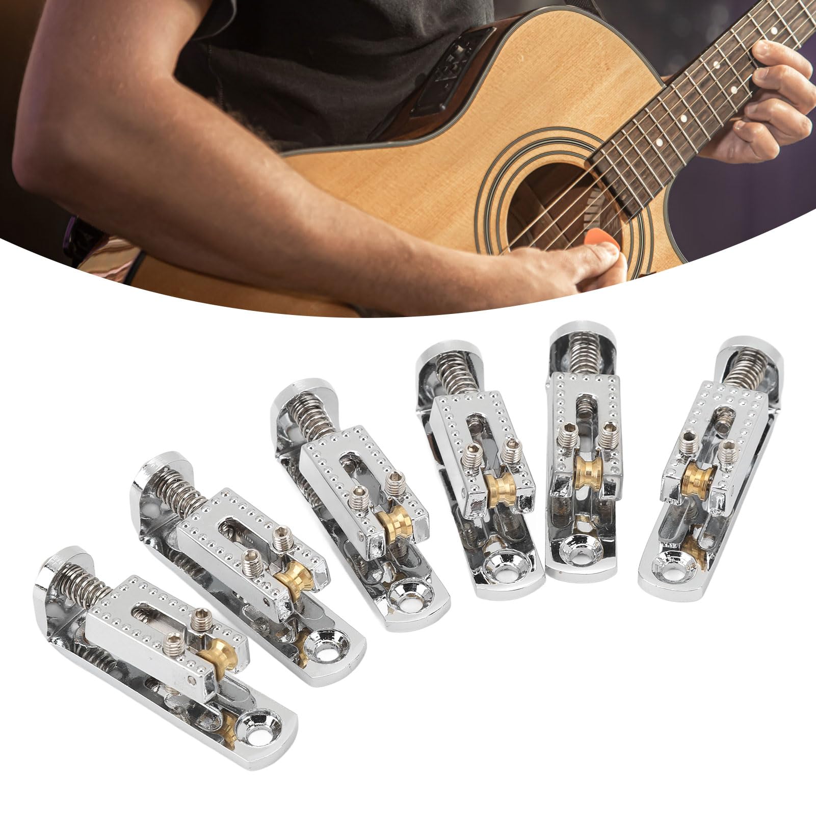 Guitar Bridge Saddle Metal Altezza Regolabile Electric Roller Roller Bridge 7 String per Banjo per la Scatola dei Sigari (Argento)
