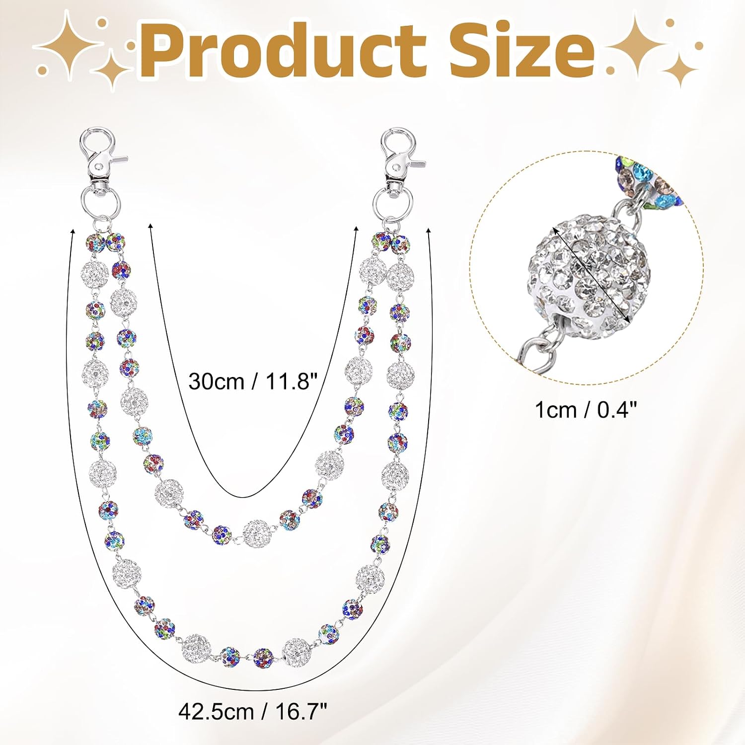uxcell Ceramic Beads Waist Chain, Women Sparkly Rhinestone Wallet Keychain, Layered Jeans Pocket Chains for Women image 2