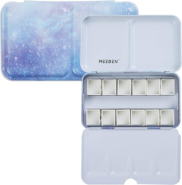 ATWORTH Empty Watercolour Tins Palette Paint Case Metal Box with 12 half pans for Watercolour Paints