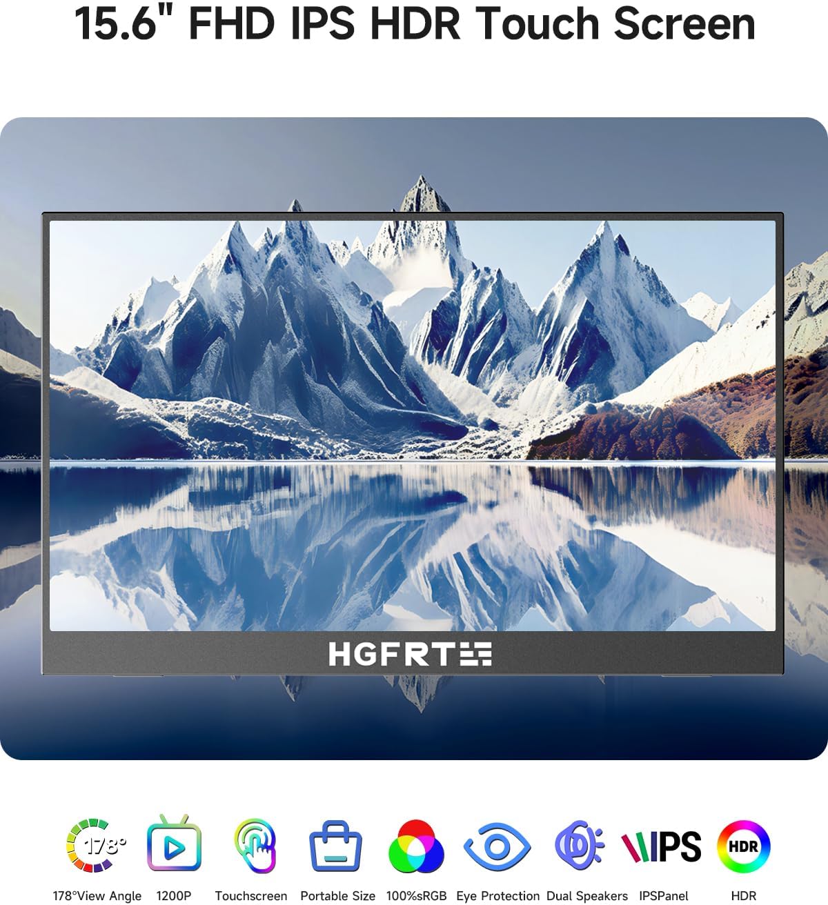 Portable Monitor Touchscreen 15.6", 1920x1080 60Hz FHD IPS HDR 10-Point Touch Screen Monitor with Built-in Stand & Speaker, HDMI USB C VESA External Travel Monitors for Laptop, PC, Mac, Phone