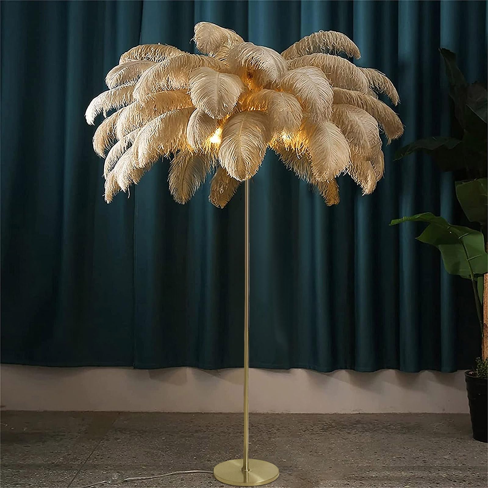 Moderne Luxe Véritable Plume D'autruche Or Lampadaire En Métal Nordique Lampe Sur Pied Villa Repot Hôtel Décor Éclairage Romantique Princesse Chambre Chevet Lampadaire 160 cm