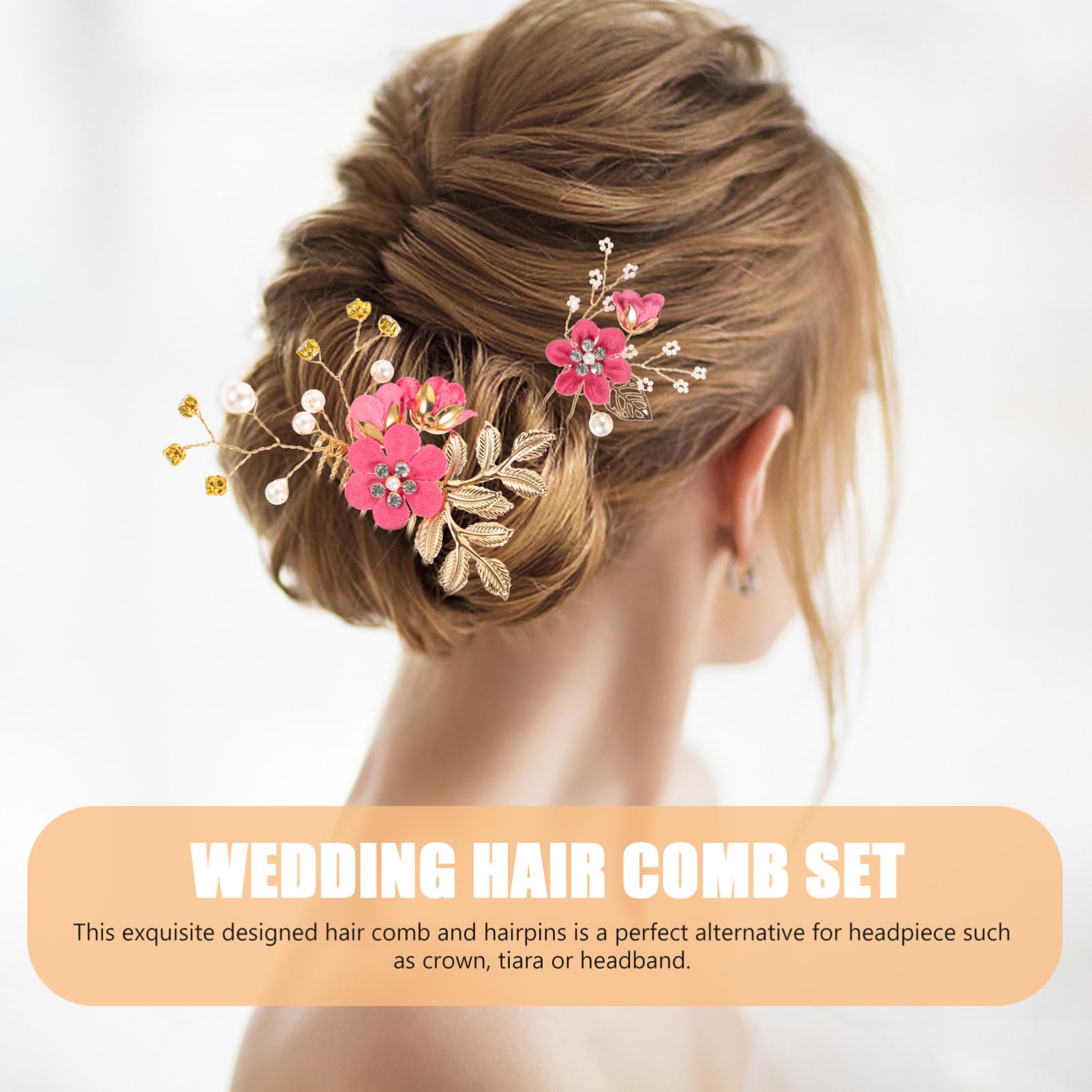 Juego de 4 Peinetas de Novia Flores y Decoración de Pedrería, Aleación, para Boda y Aniversario, Accesorio Delicado Cabello
