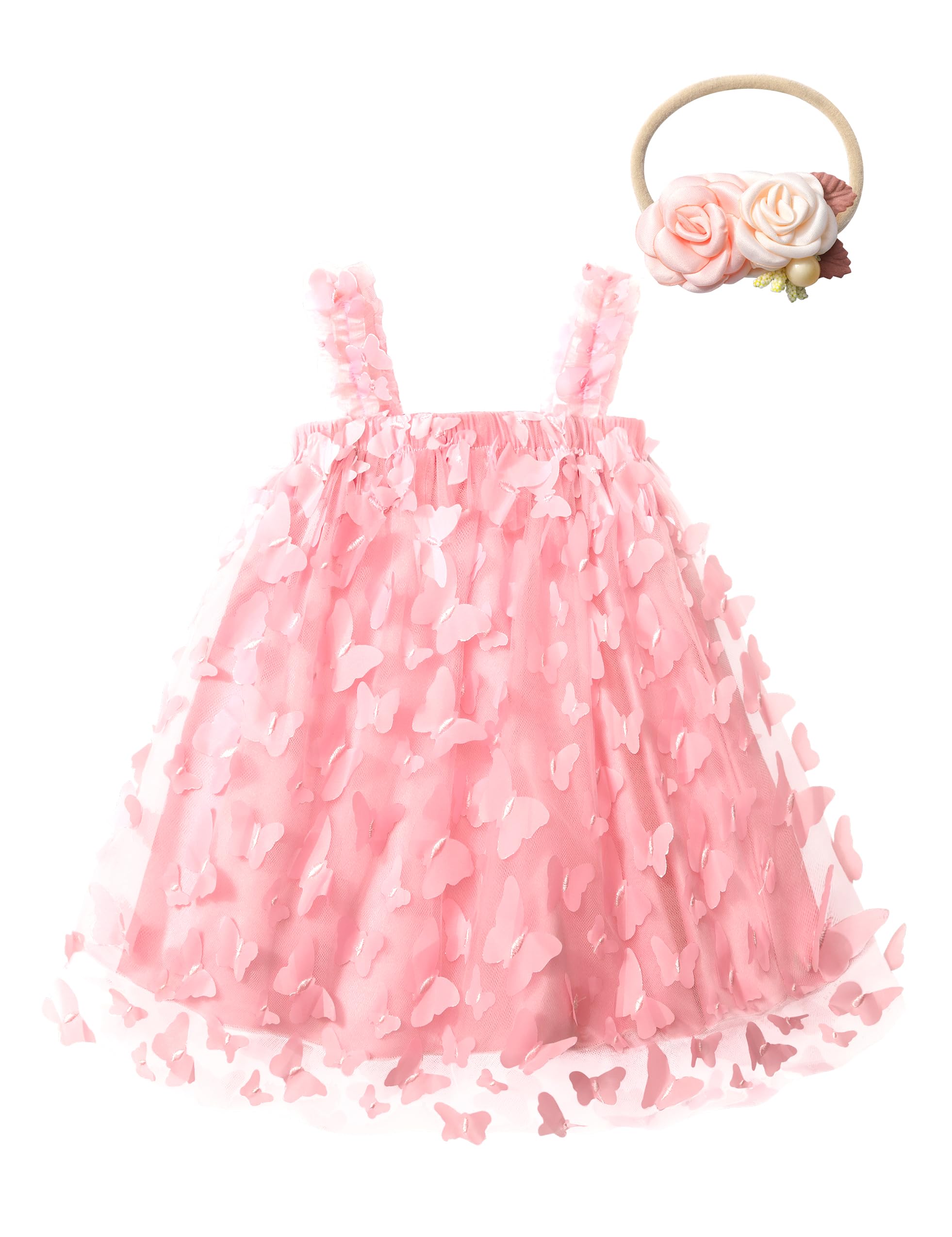 QaoerdeBaby Girls Tutu Dress Sleeveless Butterfly Layered Tulle Birthday Princess Party Dresses with Flower Headband